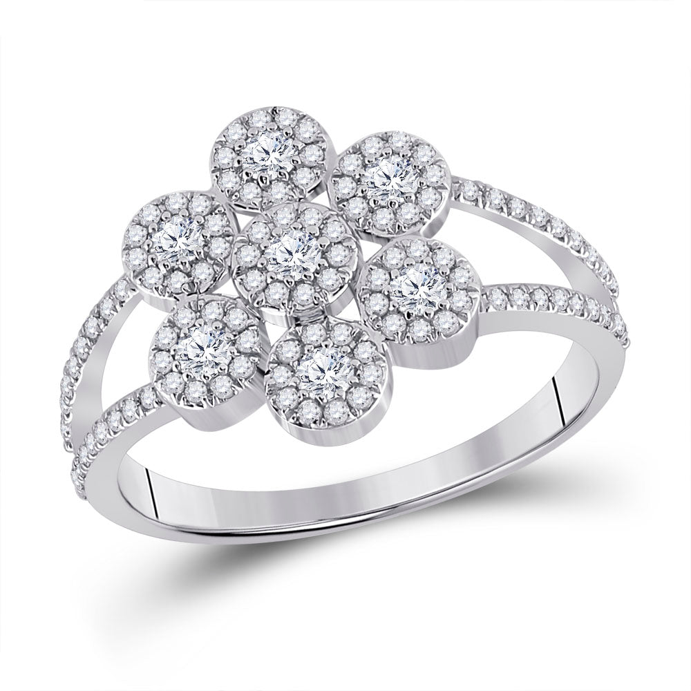 10kt White Gold Womens Round Diamond Cluster Ring - Mesmerizing Brilliance and Elegance - Splendid Jewellery