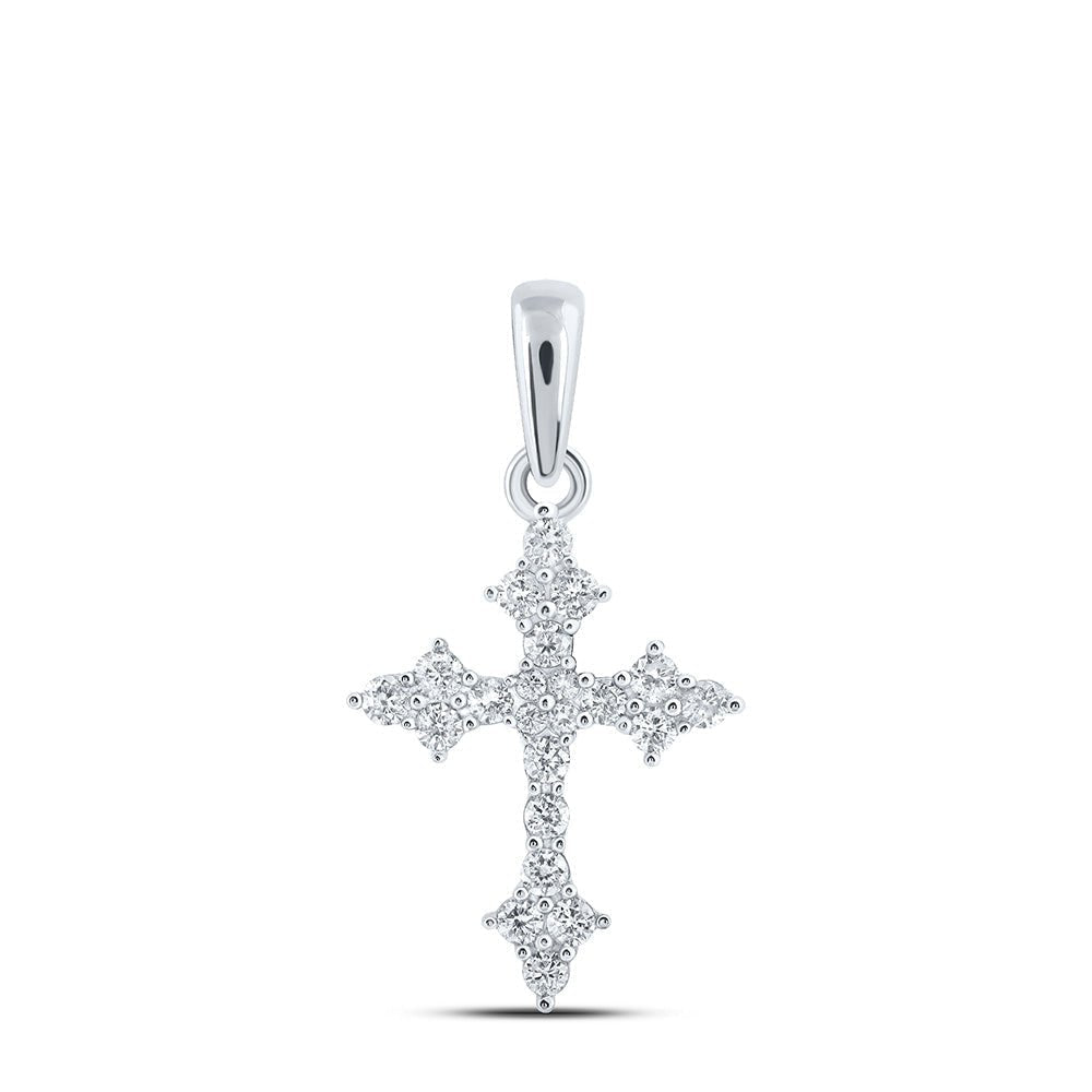 10kt White Gold Womens Round Diamond Cross Pendant - A Timeless Symbol of Elegance and Grace - Splendid Jewellery