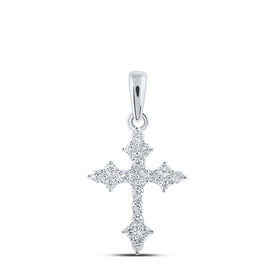 10kt White Gold Womens Round Diamond Cross Pendant - A Timeless Symbol of Elegance and Grace - Splendid Jewellery
