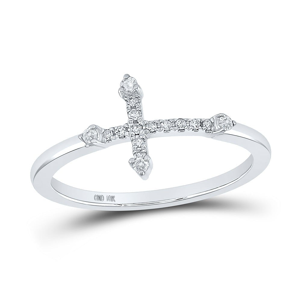 10kt White Gold Womens Round Diamond Cross Ring - A Captivating Symbol of Elegance and Faith - Splendid Jewellery