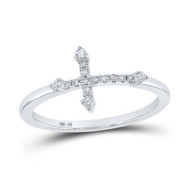 10kt White Gold Womens Round Diamond Cross Ring - A Captivating Symbol of Elegance and Faith - Splendid Jewellery