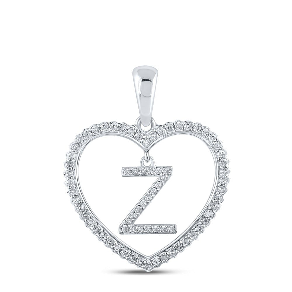 10kt White Gold Womens Round Diamond Heart Z Letter Pendant - A Dazzling Expression of Love and Elegance - Splendid Jewellery