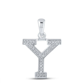 10kt White Gold Womens Round Diamond Initial Y Letter Pendant - Personalized Elegance - Splendid Jewellery