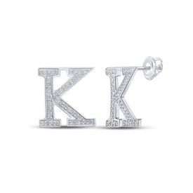 10kt White Gold Womens Round Diamond K Initial Letter Earrings 1/6 Cttw | Personalized Brilliance - Splendid Jewellery