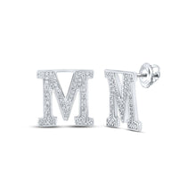 Load image into Gallery viewer, 10kt White Gold Womens Round Diamond M Initial Letter Earrings 1/4 Cttw | Personalized Brilliance - Splendid Jewellery