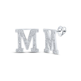 10kt White Gold Womens Round Diamond M Initial Letter Earrings 1/4 Cttw | Personalized Brilliance - Splendid Jewellery