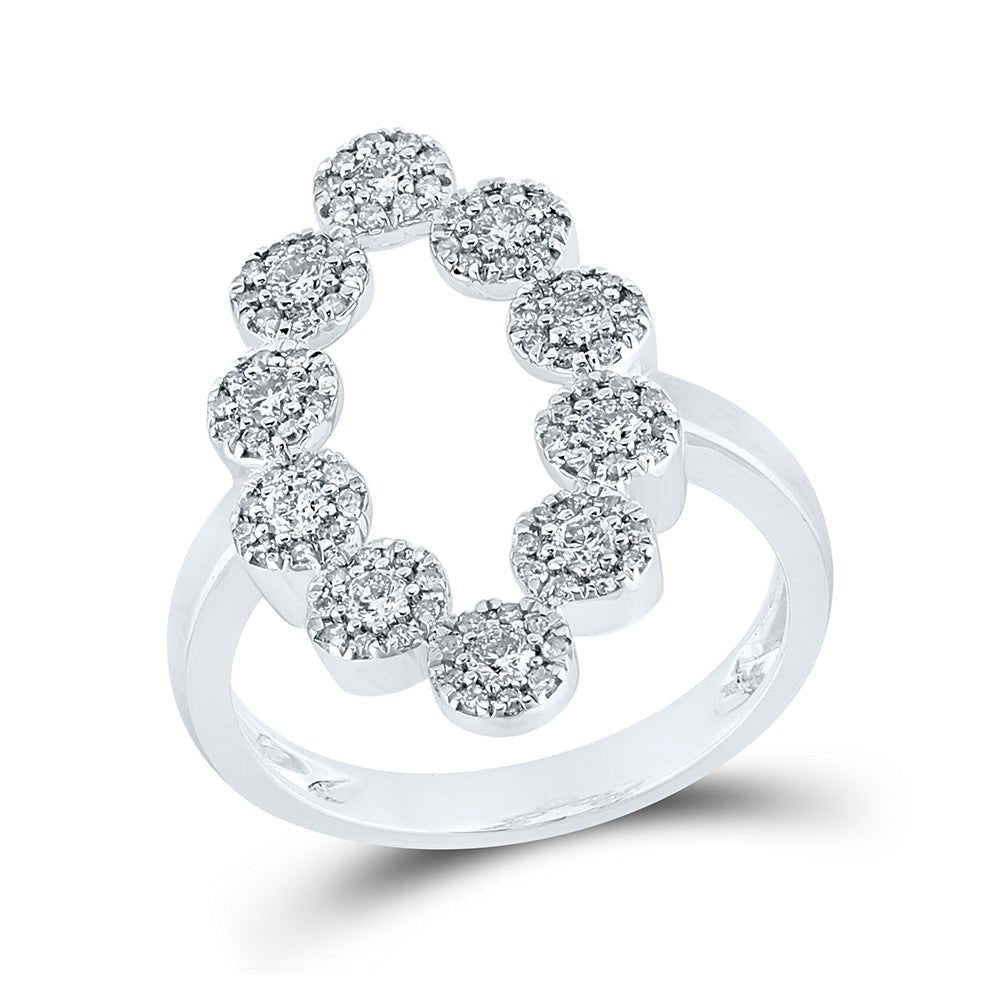 10kt White Gold Womens Round Diamond Oblong Fashion Ring - The Mesmerizing Brilliance - Splendid Jewellery