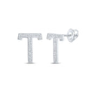 10kt White Gold Womens Round Diamond T Initial Letter Earrings 1/10 Cttw | Timeless Elegance Collection - Splendid Jewellery