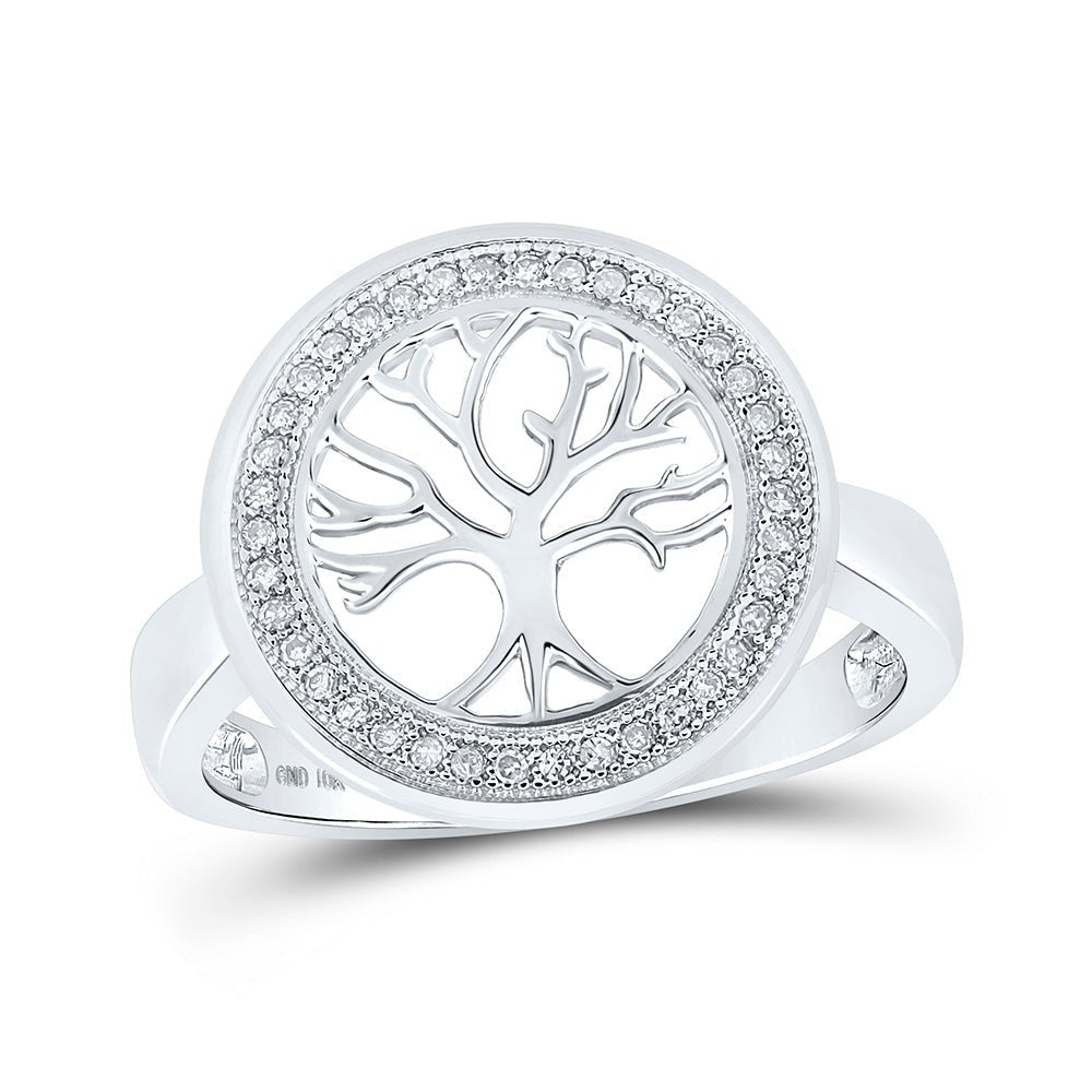 10kt White Gold Womens Round Diamond Tree of Life Circle Ring 1/10 Cttw | Splendid Jewellery: The Enchanting Tree of Life Diamond Fashion Ring - Splendid Jewellery