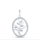 10kt White Gold Womens Round Diamond Tree Oval Pendant - A Mesmerizing Symbol of Strength and Elegance - Splendid Jewellery
