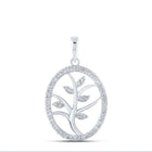 10kt White Gold Womens Round Diamond Tree Oval Pendant - A Mesmerizing Symbol of Strength and Elegance - Splendid Jewellery