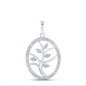 10kt White Gold Womens Round Diamond Tree Oval Pendant - A Mesmerizing Symbol of Strength and Elegance - Splendid Jewellery