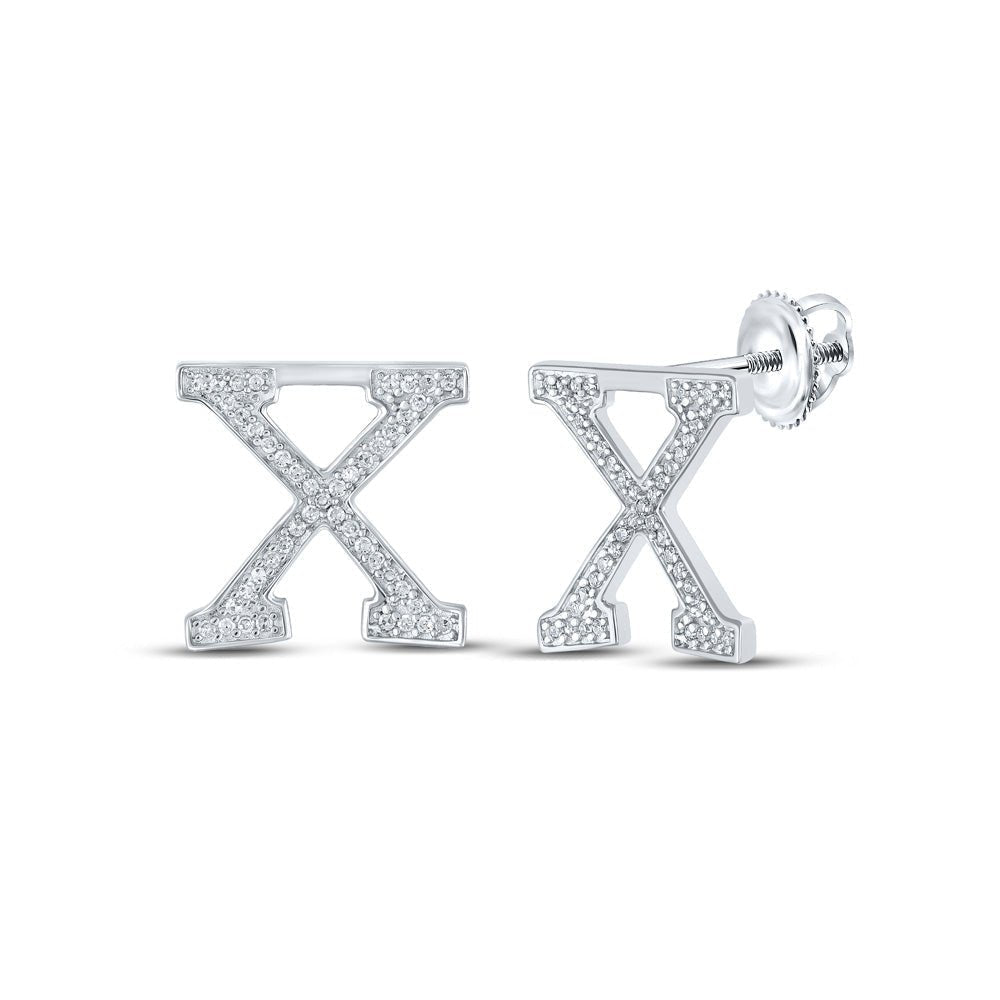 10kt White Gold Womens Round Diamond X Initial Letter Earrings 1/5 Cttw | Personalized Elegance - Splendid Jewellery