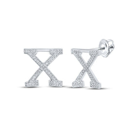 10kt White Gold Womens Round Diamond X Initial Letter Earrings 1/5 Cttw | Personalized Elegance - Splendid Jewellery