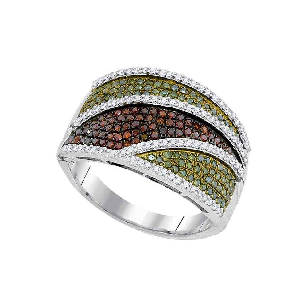 10kt White Gold Women's Round Green Color Enhanced Diamond Cluster Ring - Mesmerizing Elegance - Splendid Jewellery
