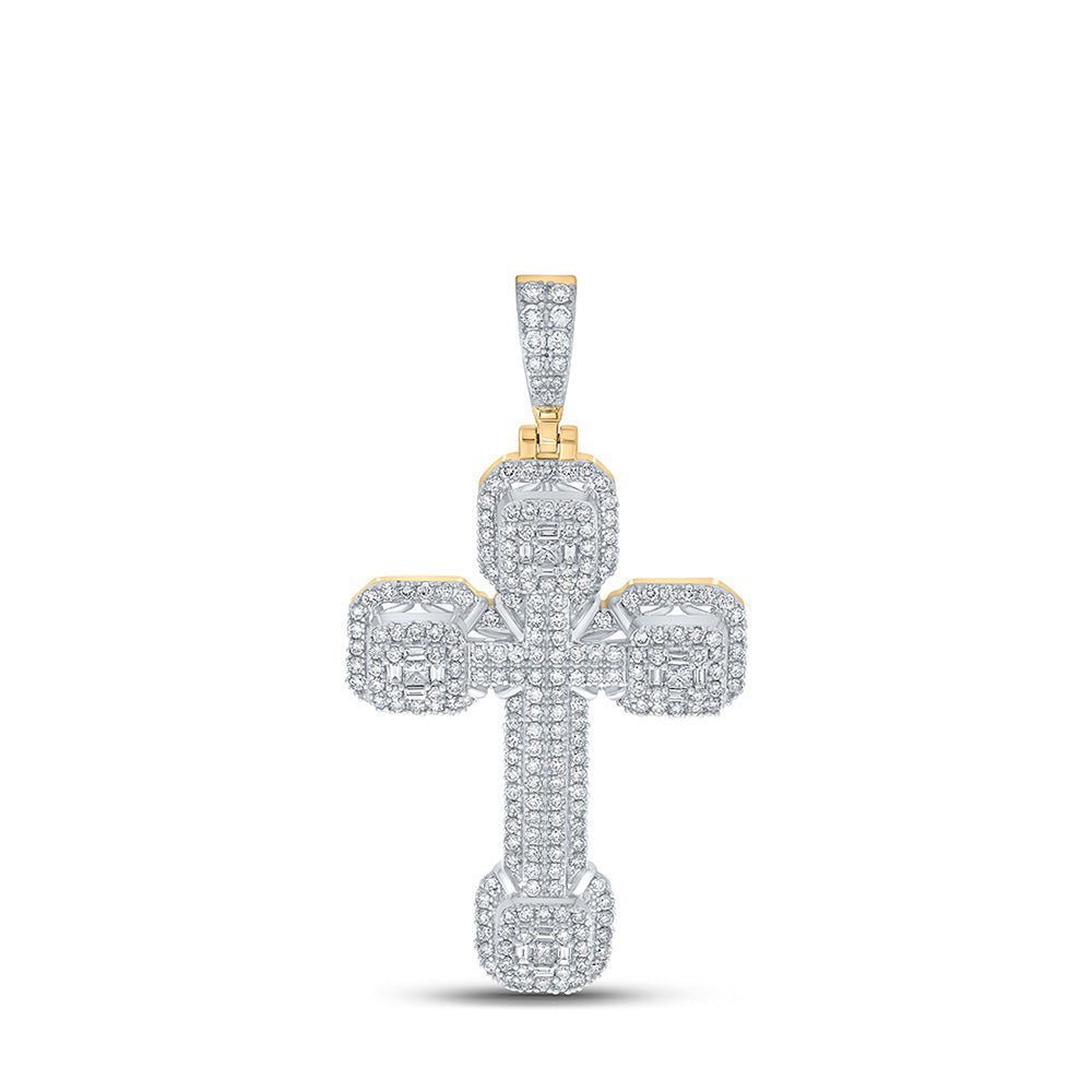 10kt Yellow Gold Baguette and Princess Diamond Cross Pendant for Men - 2 - 3/4 Cttw - Splendid Jewellery