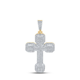 10kt Yellow Gold Baguette and Princess Diamond Cross Pendant for Men - 2 - 3/4 Cttw - Splendid Jewellery