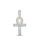 10kt Yellow Gold Baguette and Round Diamond Ankh Charm Pendant for Men - 3/4 Cttw - Splendid Jewellery