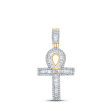 Load image into Gallery viewer, 10kt Yellow Gold Baguette and Round Diamond Ankh Charm Pendant for Men - 3/4 Cttw - Splendid Jewellery