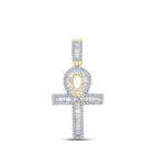 10kt Yellow Gold Baguette and Round Diamond Ankh Charm Pendant for Men - 3/4 Cttw - Splendid Jewellery