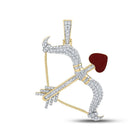 10kt Yellow Gold Baguette and Round Diamond Bow Arrow Heart Charm Pendant - 1 Cttw - Splendid Jewellery