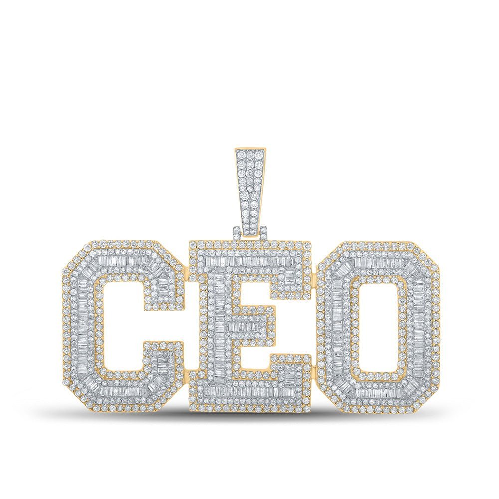 10kt Yellow Gold Baguette and Round Diamond CEO Charm Pendant - 6 - 3/4 Cttw - Splendid Jewellery