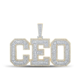 10kt Yellow Gold Baguette and Round Diamond CEO Charm Pendant - 6 - 3/4 Cttw - Splendid Jewellery