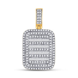 10kt Yellow Gold Baguette and Round Diamond Charm Pendant for Men - 3/4 Cttw - Splendid Jewellery