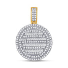 10kt Yellow Gold Baguette and Round Diamond Circle Charm Pendant for Men - 3/4 Cttw - Splendid Jewellery