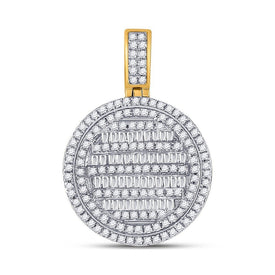 10kt Yellow Gold Baguette and Round Diamond Circle Charm Pendant for Men - 3/4 Cttw - Splendid Jewellery