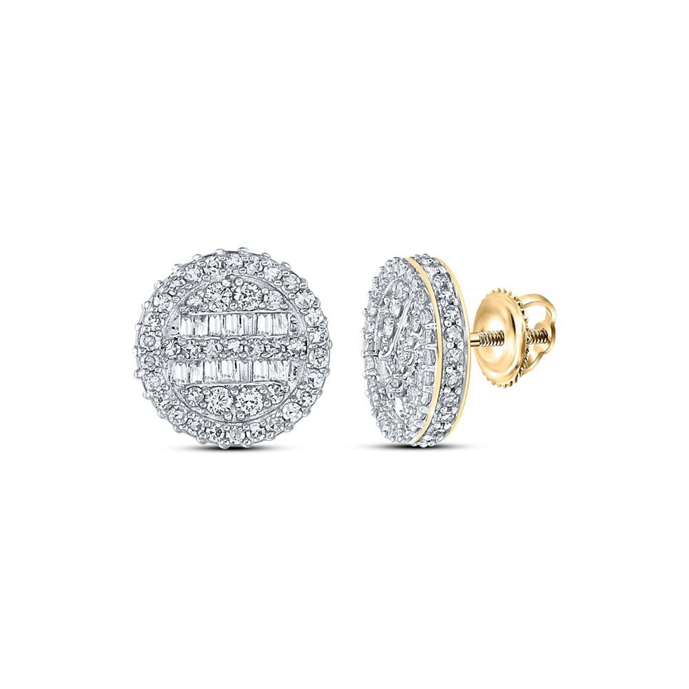 10kt Yellow Gold Baguette and Round Diamond Circle Earrings - 1 Ct.t.w. - Splendid Jewellery