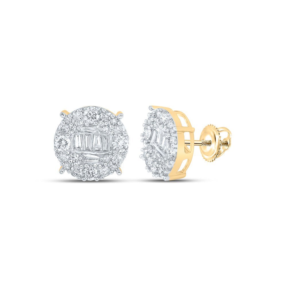 10kt Yellow Gold Baguette and Round Diamond Circle Earrings - 1 Cttw | Men's Sparkling Gold Jewelry - Splendid Jewellery