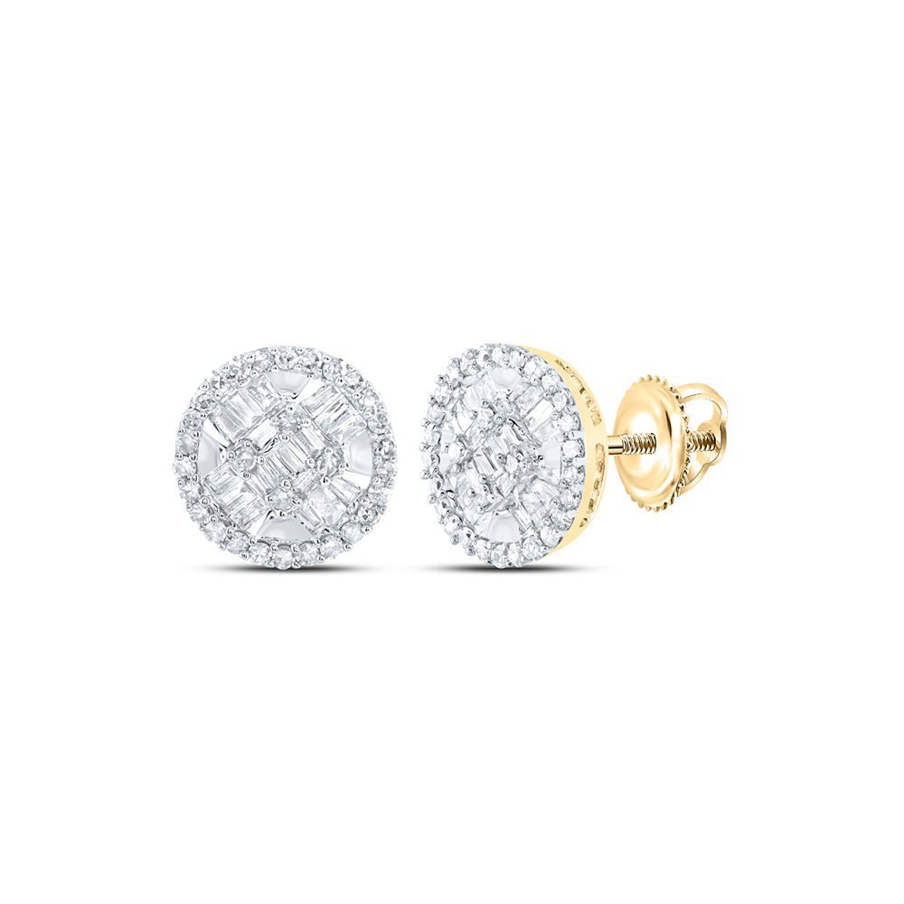 10kt Yellow Gold Baguette and Round Diamond Circle Earrings - 5/8 Cttw - Splendid Jewellery