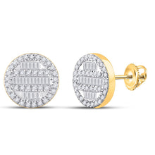Load image into Gallery viewer, 10kt Yellow Gold Baguette and Round Diamond Cluster Earrings - 1/3 Cttw Top view from the 10Kt Yellow Gold Mens Baguette Diamond Circle Cluster Earrings 1 3 Cttwpin285437 collection by Splendid Jewellery