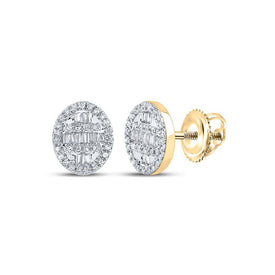 10kt Yellow Gold Baguette and Round Diamond Cluster Earrings - 1/3 Cttw - Splendid Jewellery