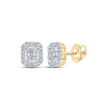Load image into Gallery viewer, 10kt Yellow Gold Baguette and Round Diamond Cluster Earrings - 1/4 Cttw - Splendid Jewellery