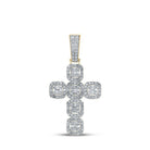 10kt Yellow Gold Baguette and Round Diamond Cross Pendant - 1 - 1/3 Cttw - Splendid Jewellery