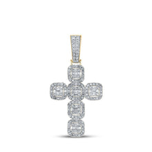 Load image into Gallery viewer, 10kt Yellow Gold Baguette and Round Diamond Cross Pendant - 1 - 1/3 Cttw - Splendid Jewellery