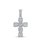 10kt Yellow Gold Baguette and Round Diamond Cross Pendant - 1 - 1/3 Cttw - Splendid Jewellery