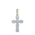 10kt Yellow Gold Baguette and Round Diamond Cross Pendant - 1 - 1/3 Cttw - Splendid Jewellery