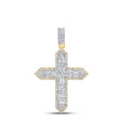 10kt Yellow Gold Baguette and Round Diamond Cross Pendant - 1 - 3/4 Ct.t.w. - Splendid Jewellery