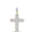 10kt Yellow Gold Baguette and Round Diamond Cross Pendant - 1 - 3/4 Ct.t.w. - Splendid Jewellery