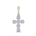 10kt Yellow Gold Baguette and Round Diamond Cross Pendant - 1 - 3/4 Cttw - Splendid Jewellery