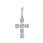 10kt Yellow Gold Baguette and Round Diamond Cross Pendant - 1 - 3/4 Cttw - Splendid Jewellery