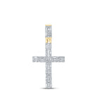 10kt Yellow Gold Baguette and Round Diamond Cross Pendant - 1 - 3/4 Cttw - Splendid Jewellery