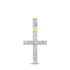10kt Yellow Gold Baguette and Round Diamond Cross Pendant - 1 - 3/4 Cttw - Splendid Jewellery