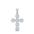 10kt Yellow Gold Baguette and Round Diamond Cross Pendant - 1 - 5/8 Cttw - Splendid Jewellery