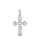 10kt Yellow Gold Baguette and Round Diamond Cross Pendant - 1 - 5/8 Cttw - Splendid Jewellery