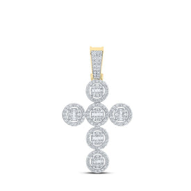 10kt Yellow Gold Baguette and Round Diamond Cross Pendant - 1 - 5/8 Cttw - Splendid Jewellery