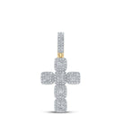 10kt Yellow Gold Baguette and Round Diamond Cross Pendant - 1 - 7/8 Cttw - Splendid Jewellery